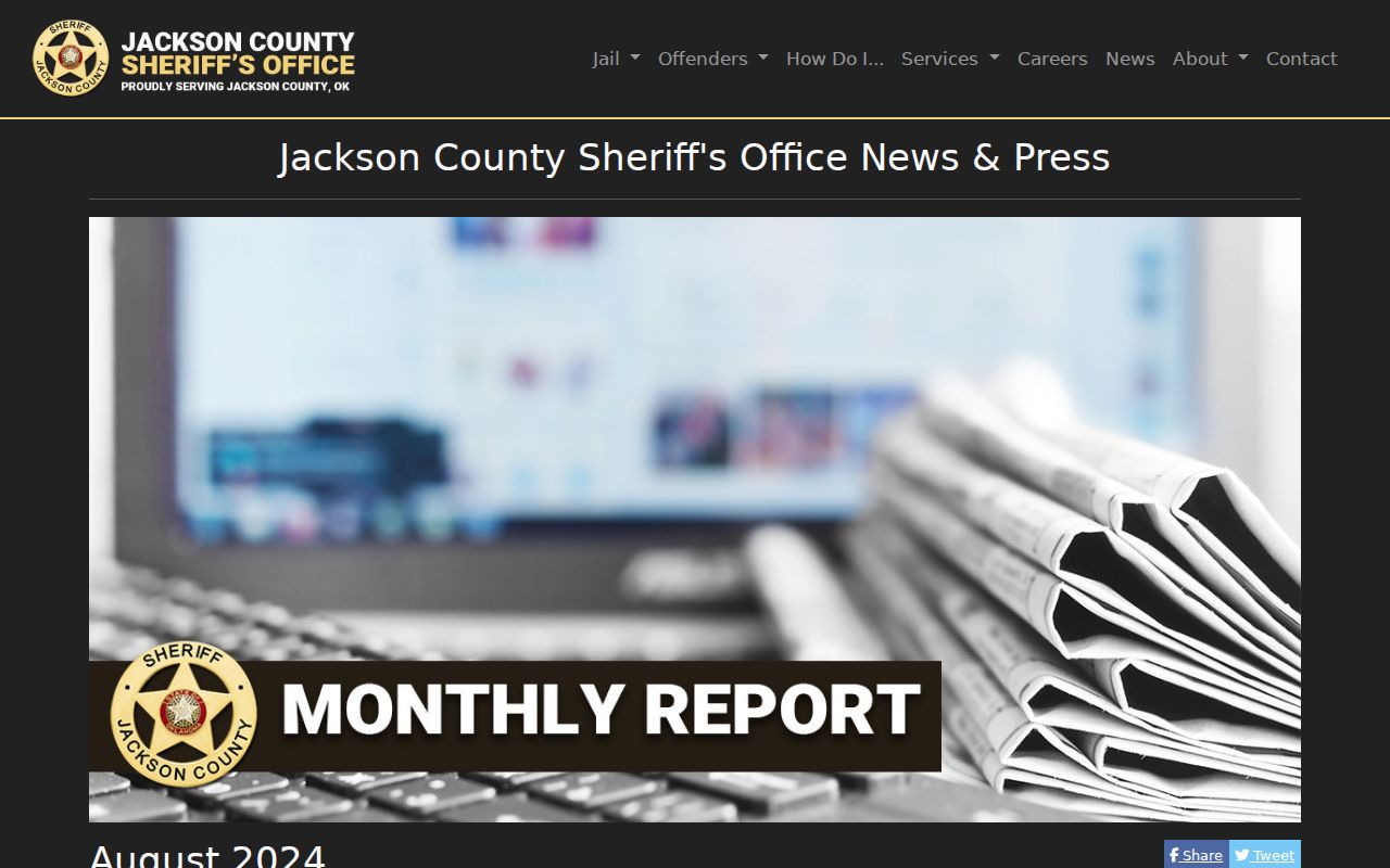 Jackson County Sheriff's official report categories showing routine warrant activity headings