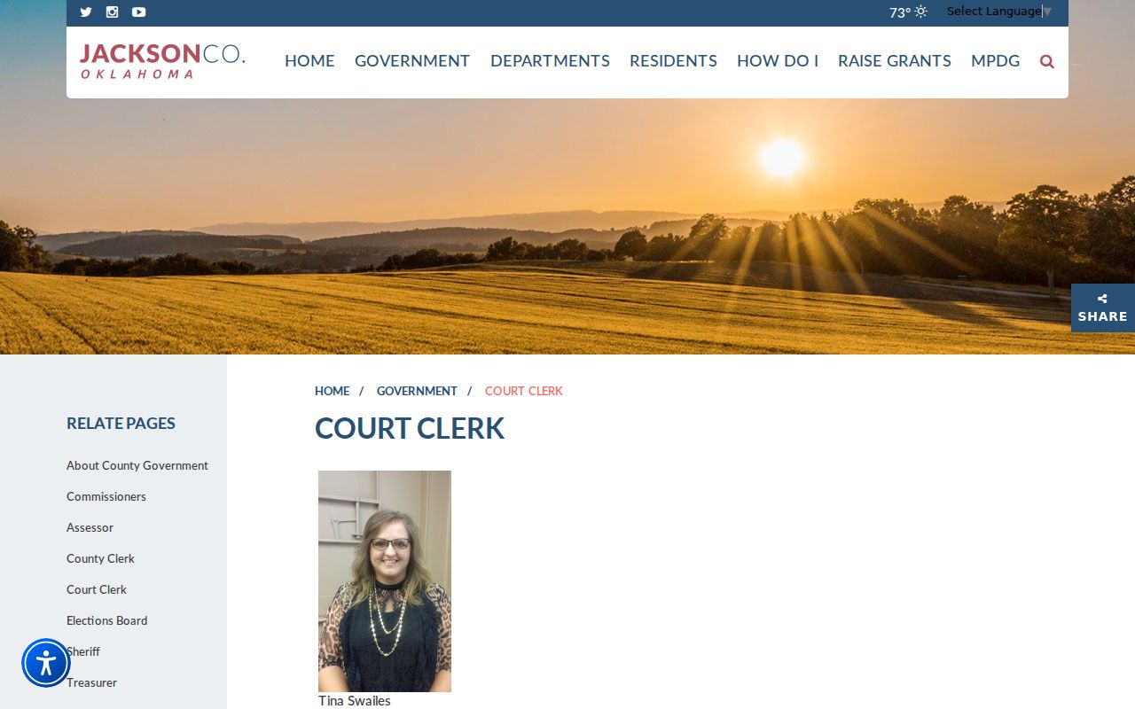 Official Jackson County Court Clerk contact page with record categories and office information